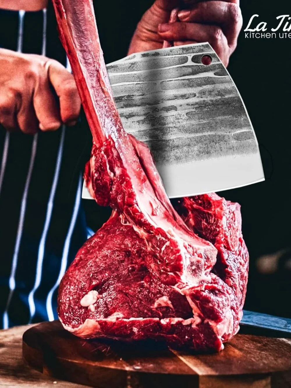 La Tim's Heavy Duty Hand Forged Meat Cleaver Carbon Steel Butcher Knife 8